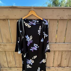 Roz & Ali Black and Purple Sheath Dress with Bell Sleeves